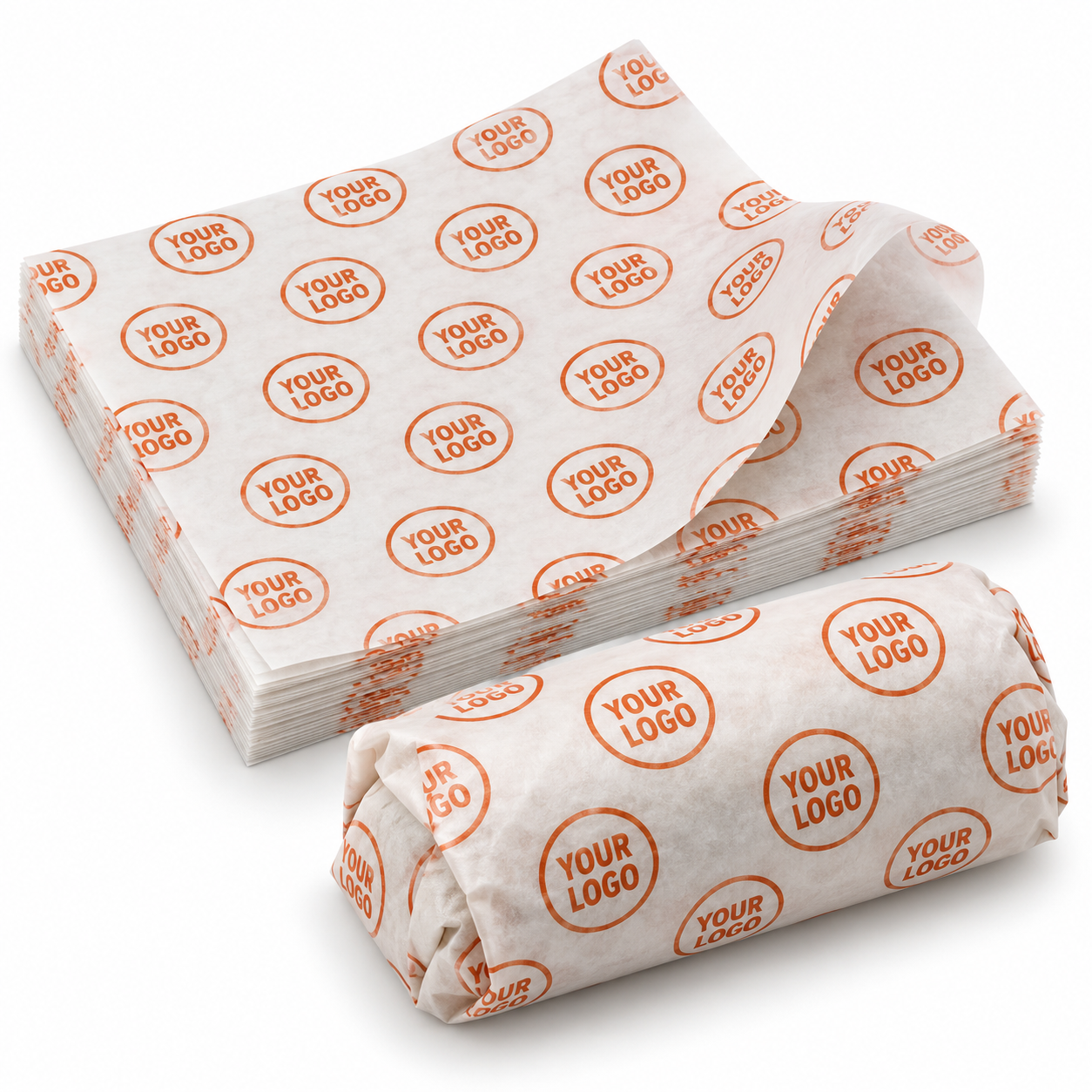 Illustrative mockup of custom printed burrito wax paper; sample logo print.